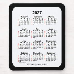 Mousepad 2027 Calendário de 52 Semanas com Dois Tons Pretos