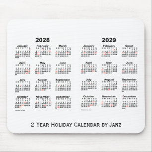 Mousepad 2028-2029 branco calendário de um feriado de 2