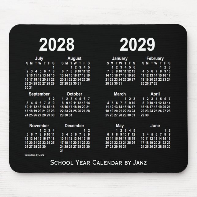 Mousepad 2028-2029 Calendário Neon White School por Janz (Frente)