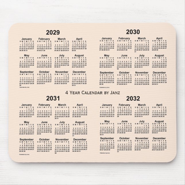 Mousepad 2029-2032 Calendário branco antigo de 4 anos por J (Frente)