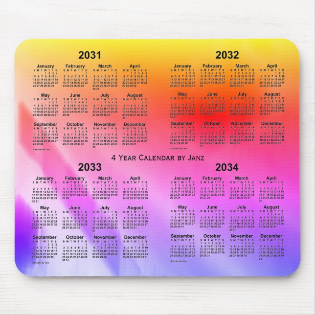 Mousepad 2031-2034 Rainbow Shadows Calendar de 4 anos por J (Frente)