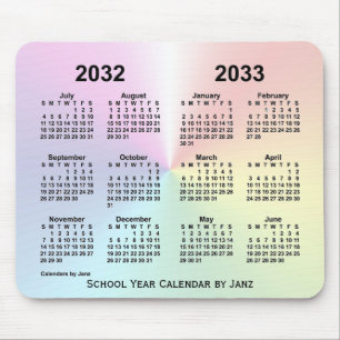 Mousepad 2032-2033 Calendário da Escola de Nuvem do Arco-Ír
