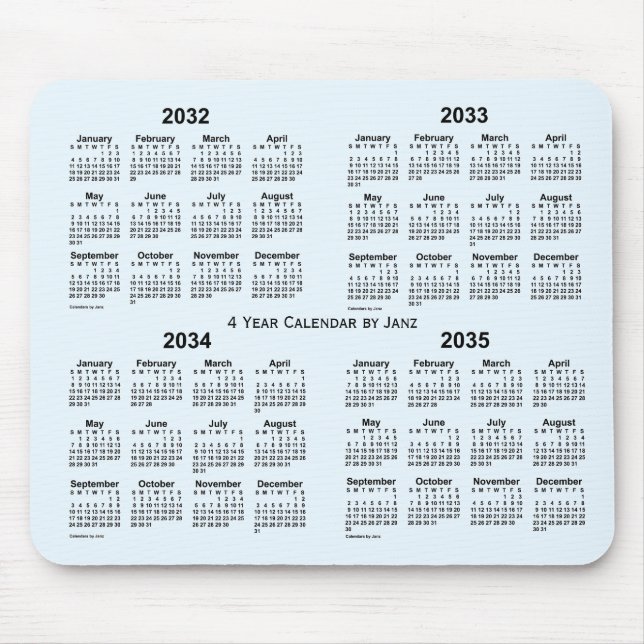 Mousepad 2032-2035 Alice Blue 4 Year Calendar (Calendário A (Frente)