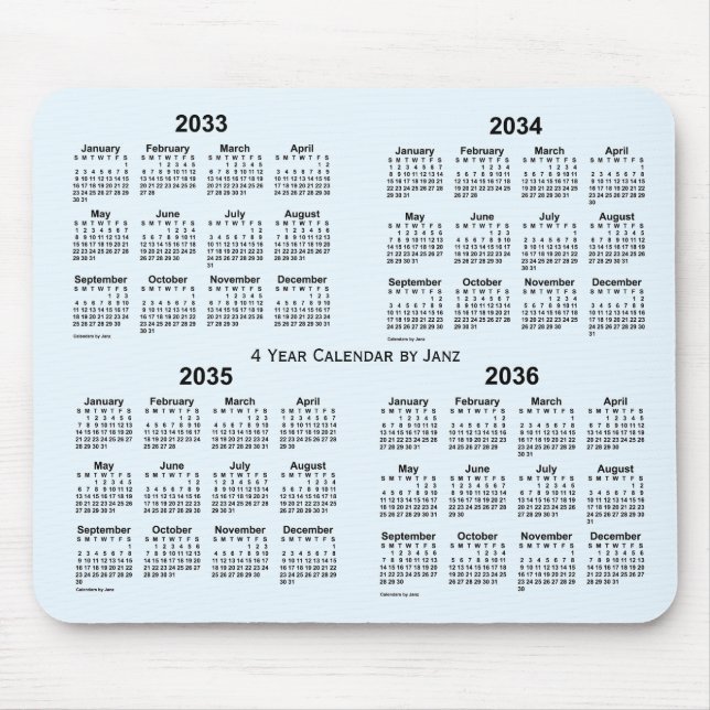 Mousepad 2033-2036 Alice Blue 4 Year Calendar (Calendário A (Frente)