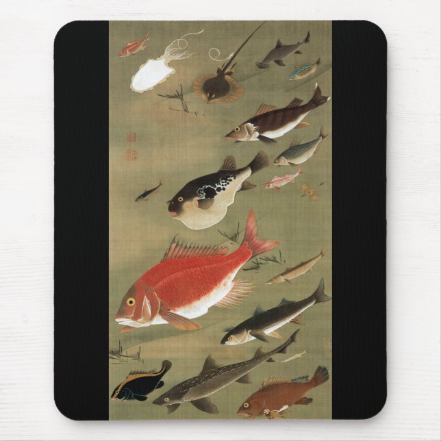Mousepad 28. 群 魚 図, 若 冲 vários peixes, Jacuchu, Japão Art (Frente)