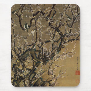 Mousepad 2. 梅 花 禽 図, 若 冲 Blossomas de ameixas e Pequenas Av