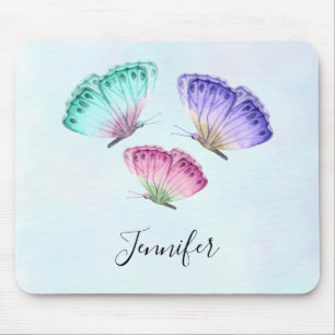 Mousepad 3 borboletas Pastel coloridas bonitos da aguarela