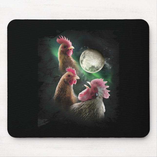 Mousepad 3 Frangos Lua Lobo Frangos Uivando Lobos  (Frente)