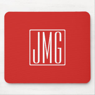Mousepad 3 iniciais Monograma Vermelho e Branco (ou cor d