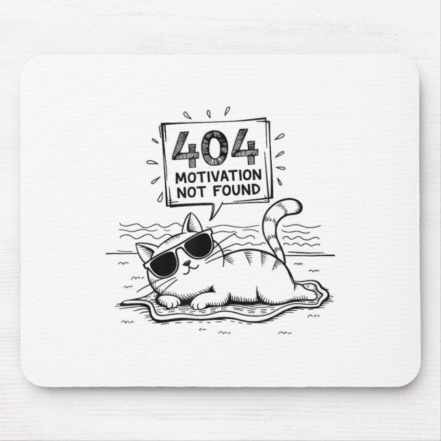 Mousepad 404 Motivation Not Found Funny Lazy Cat Humor Cat  (Frente)