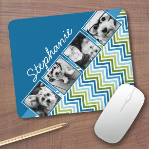 Mousepad 4 Colagem de Fotos - Chevron Colorido Azul e Verde