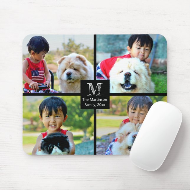 Mousepad 4 Colagem Personalizada de Fotos com Monograma (Com mouse)