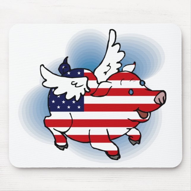 Mousepad 4 de julho - 4 de julho Suíno Voador Patriótico (Frente)