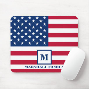 Mousepad 4 De Julho Monograma Personalizado Com Bandeira Am