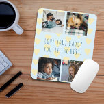 Mousepad 4 Dia de os pais de colagem de fotos Amo você Pai<br><div class="desc">Mala personalizada do mouse de grade de fotos da família com um padrão azul-claro e amarelo de coração e um marinho personalizado casual "Ame você, Pai, você é o melhor!" roteiro de tipografia. Pode ser um presente fofo personalizado para o seu pai ou avô no Dia de os pais, Dia...</div>
