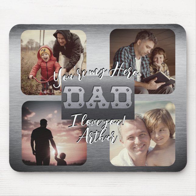 Mousepad 4 Fotos - Feliz Dia dos Pais Tema Metal (Frente)