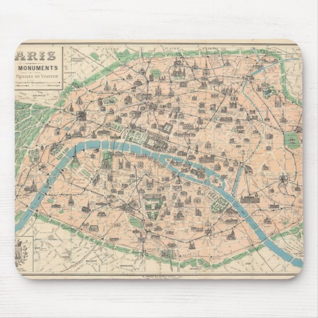 Mousepad 5406-Paris Seus Monumentos mapa plano (Frente)
