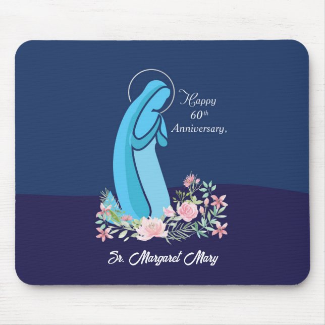Mousepad 60º Aniversário da Vida Religiosa Nun Pink Flower (Frente)