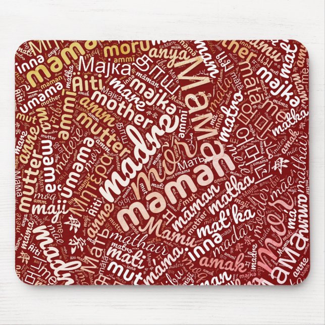 Mousepad 60 Palavras para 'Mãe' em Diferentes Idiomas (Frente)