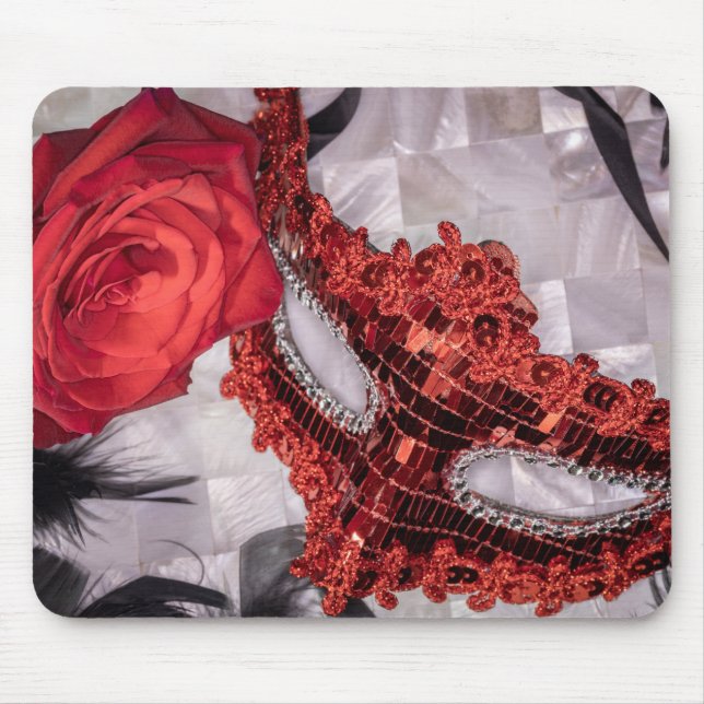Mousepad 6439-Rosa vermelha com máscara de Mascarada vermel (Frente)