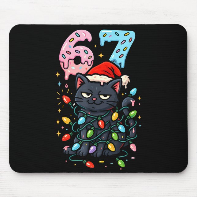Mousepad 67 Black Cat Christmas Ice Cream Drip Santa Hat Si (Frente)