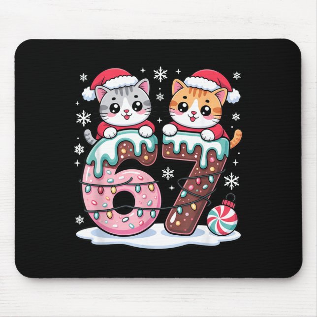 Mousepad 67 Gatos Kawaii de Natal Sorvete Drip Meme Engraça (Frente)