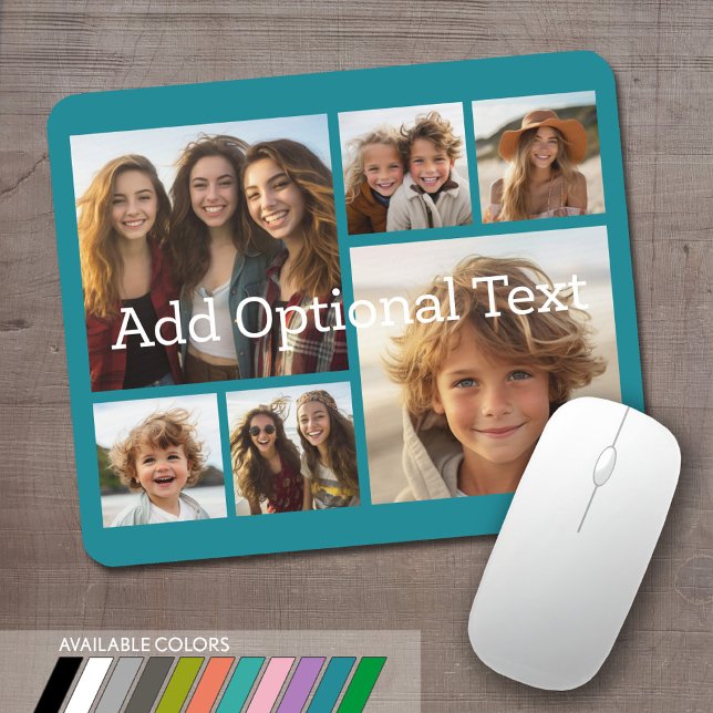 Mousepad 6 Colagem de Fotos Texto Opcional — CAN Edit Color (Personalized mouse pad with 6 photos. Several colors available or choose your own.)