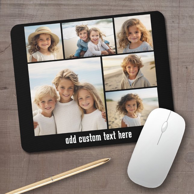 Mousepad 6 Colagem de Fotos Texto Opcional — CAN Edit Color (Personalized mouse pad with your photos and text)
