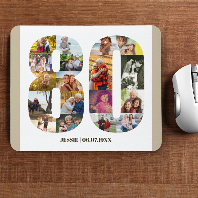 Mousepad 80 de Colagem de Fotos Número de Aniversário 80 Pe (Criador carregado)