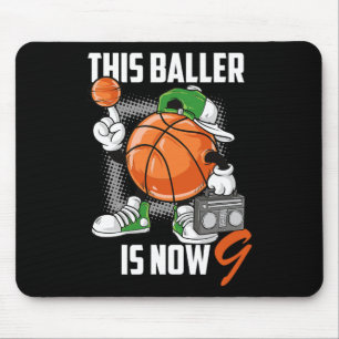 Mousepad 9º Aniversário Jogador de Basquete Divertido 9 Ano