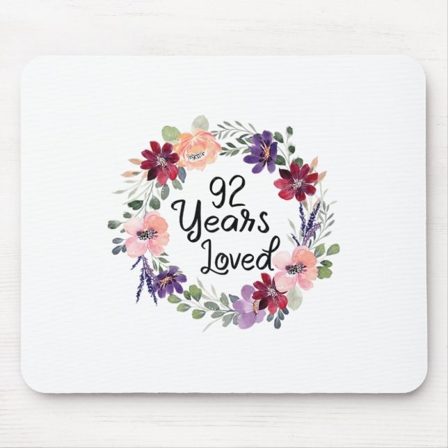 Mousepad 92 anos amavam 92º aniversário florais mulheres 92 (Frente)