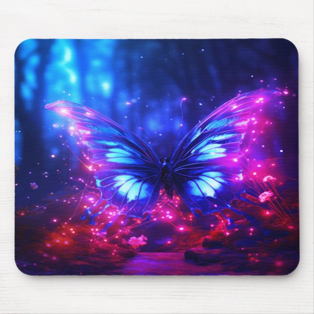 Mousepad A Bela Borboleta Neon Em um Computador Portátil (Frente)