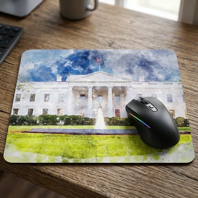 Mousepad A Casa Branca em Washington DC Aquarela (The White House in Washington DC Watercolor. Mouse Pad)