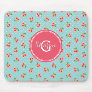 Mousepad A cereja feminino retro de turquesa modela o