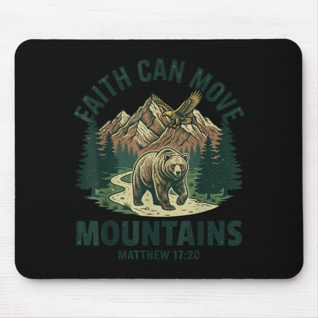 Mousepad A fé move montanhas pôr do sol retrô versículo bíb (Frente)