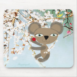 Mousepad A flor de um pássaro de cereja te ama, uma agrad
