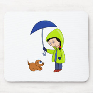 Mousepad A garota e o cachorro em um dia chuvoso