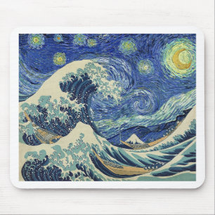 Mousepad A grande onda fora de Kanagawa - a noite estrelado