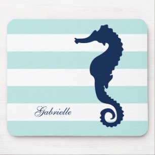 Mousepad A hortelã azul branca listra o cavalo marinho