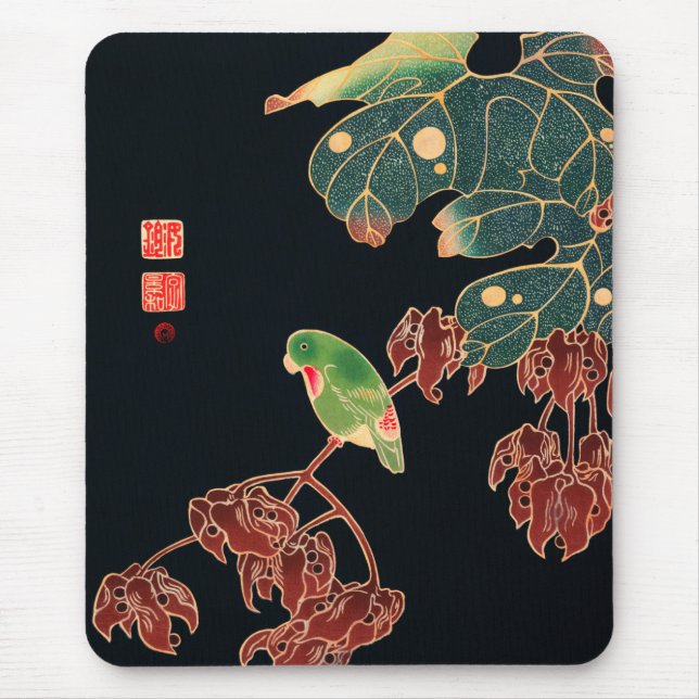 Mousepad A ilustração do Paroquet Colorful Bird Japonês (Frente)