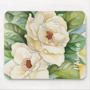 Mousepad A magnólia branca personalizada floresce a
