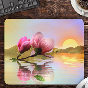 Mousepad A magnólia de flutuação floresce o tapete do ra