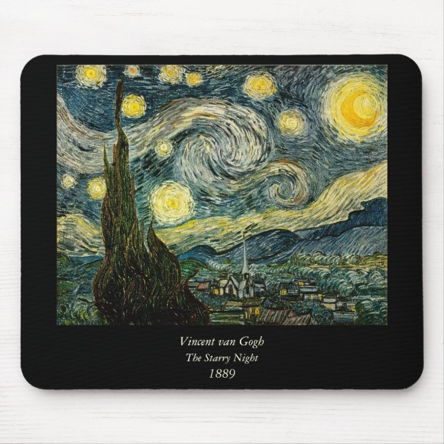 Mousepad A noite estrelado de Vincent van Gogh (1889) (Frente)