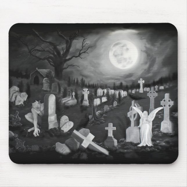 Mousepad À noite no cemitério - Anjo com o Diabo (Frente)
