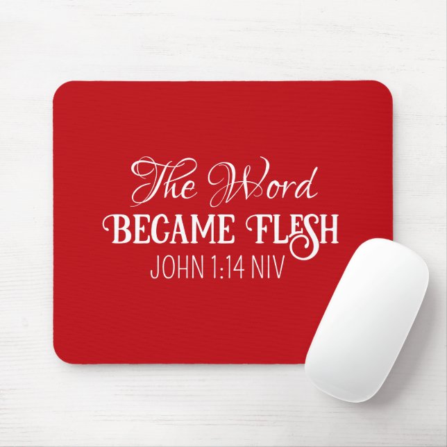Mousepad A Palavra Tornou-Se Bíblia De Natal Verso Vermelho (Com mouse)