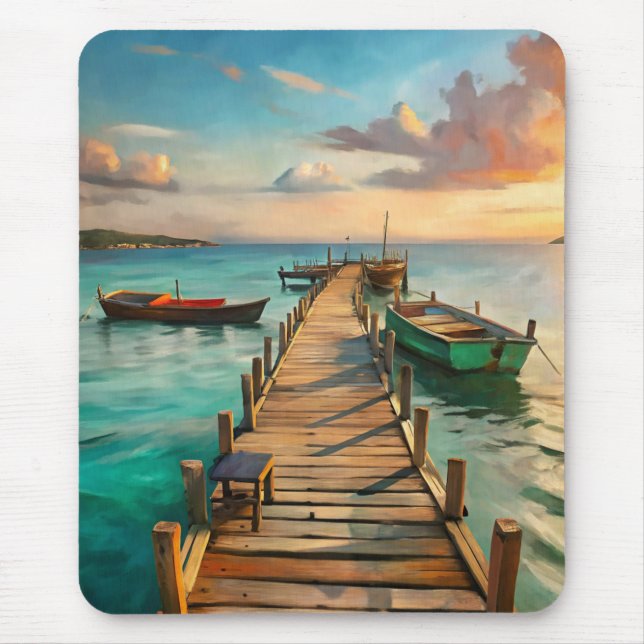 Mousepad A Pier with Boats (Frente)
