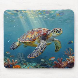 Mousepad A Sea Turtle and Sun Rays in the Ocean Blue