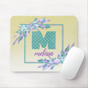 Mousepad A sereia escala a aguarela Ombre do monograma