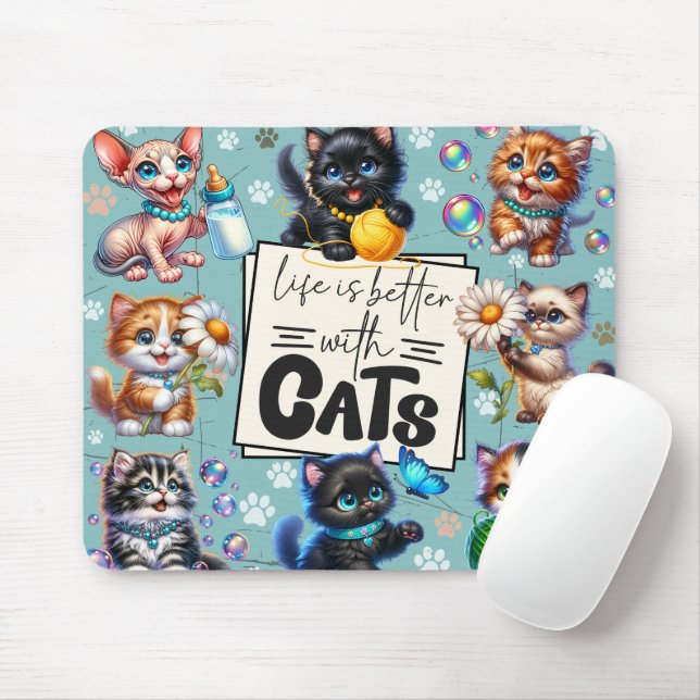 Mousepad A vida bonita é melhor com gatos (Com mouse)