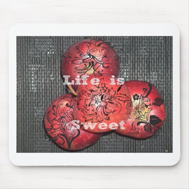 Mousepad A vida é doce: Apple e Floral Motif Design (Frente)